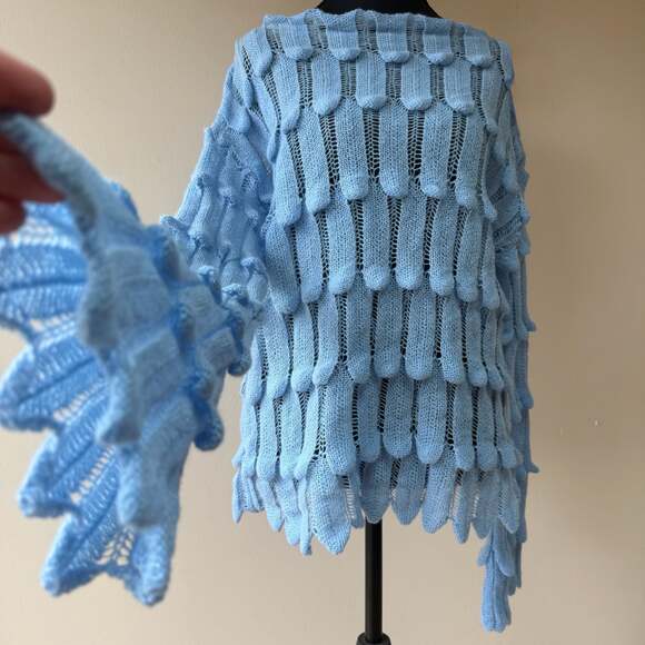 Light Blue Women's Open Knit Scallop-Trim Sweater - Picture 10 of 13